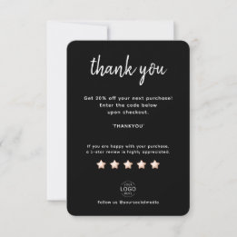Own Logo Black White Small Business Thank You Card