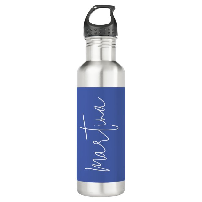Own Name Blue Elegant Plain Simple Calligraphy 710 Ml Water Bottle (Front)