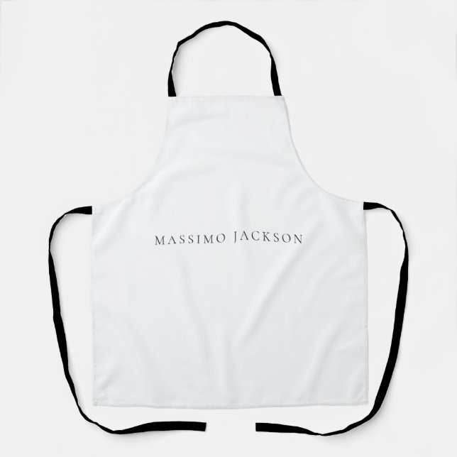 Own Name Calligraphy Chic Plain Simple Black White Apron (Front)