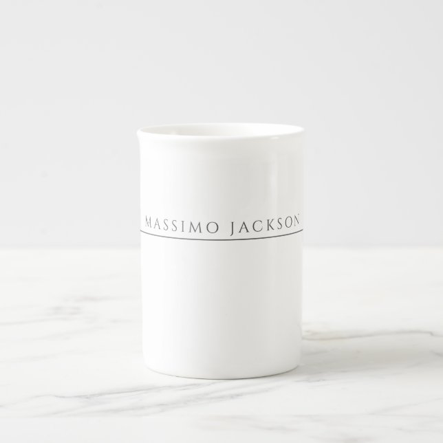 Own Name Calligraphy Chic Plain Simple Black White Bone China Mug (Front)