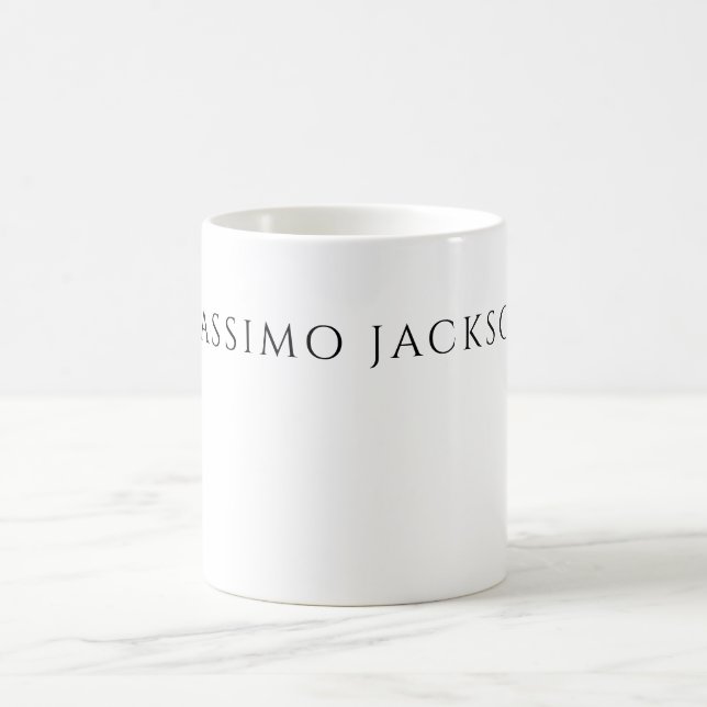 Own Name Calligraphy Chic Plain Simple Black White Coffee Mug (Center)