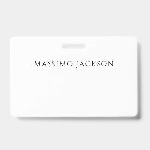 Own Name Calligraphy Chic Plain Simple Black White ID Badge