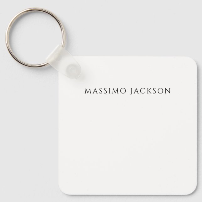 Own Name Calligraphy Chic Plain Simple Black White Key Ring (Front)