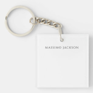 Own Name Calligraphy Chic Plain Simple Black White Key Ring