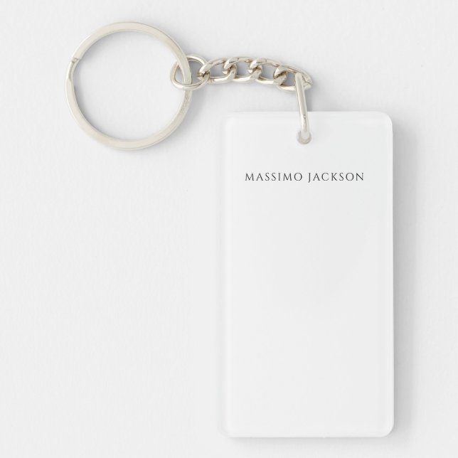 Own Name Calligraphy Chic Plain Simple Black White Key Ring (Front)