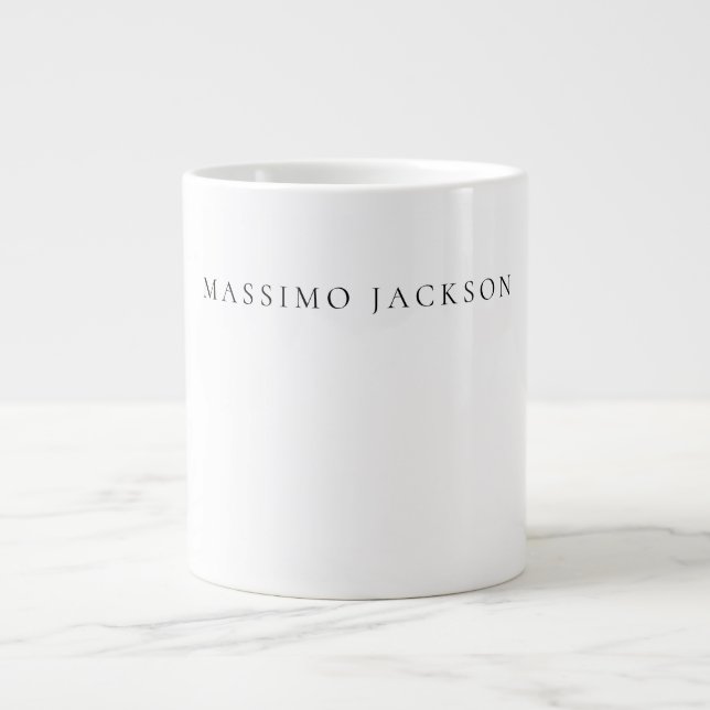 Own Name Calligraphy Chic Plain Simple Black White Large Coffee Mug (Front)