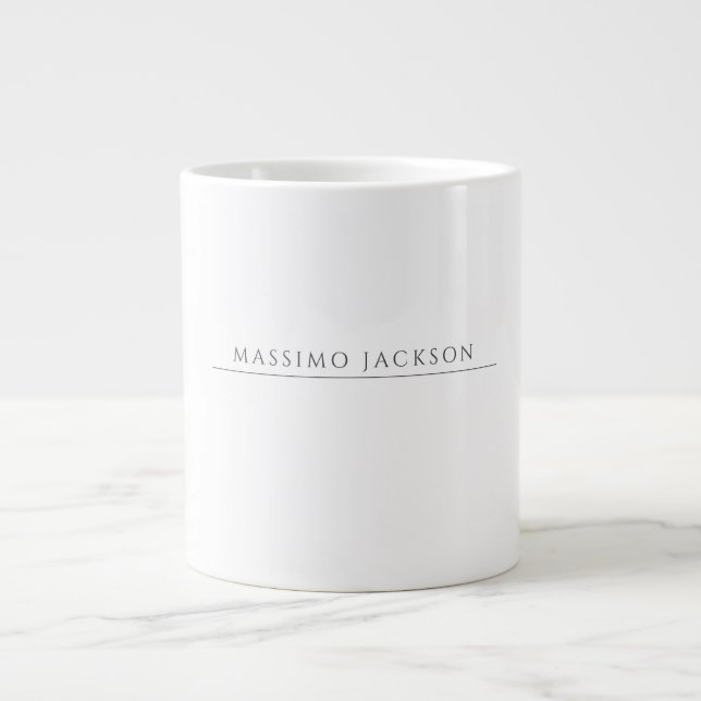 Own Name Calligraphy Chic Plain Simple Black White Large Coffee Mug (Front)