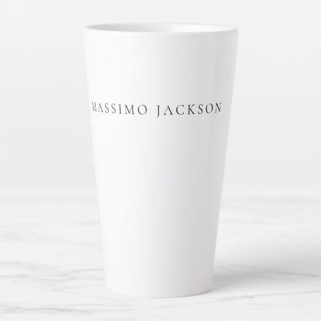 Own Name Calligraphy Chic Plain Simple Black White Latte Mug (Front)