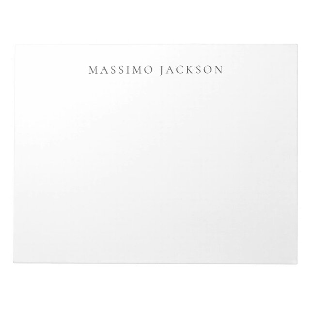 Own Name Calligraphy Chic Plain Simple Black White Notepad (Front)