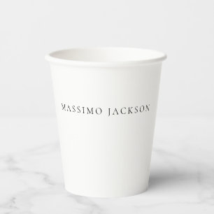 Own Name Calligraphy Chic Plain Simple Black White Paper Cups