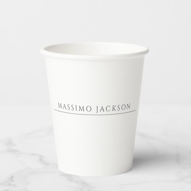Own Name Calligraphy Chic Plain Simple Black White Paper Cups (Front)