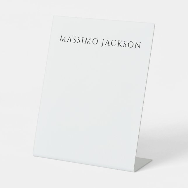 Own Name Calligraphy Chic Plain Simple Black White Pedestal Sign (Front)