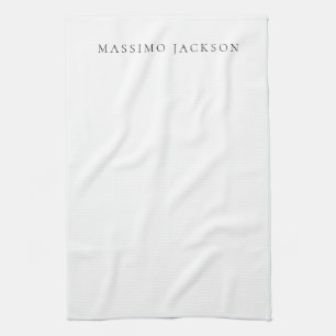 Own Name Calligraphy Chic Plain Simple Black White Tea Towel