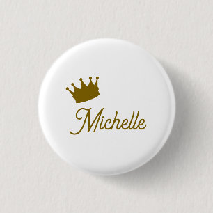 Own Name Creative Trendy Gold Color Script 3 Cm Round Badge