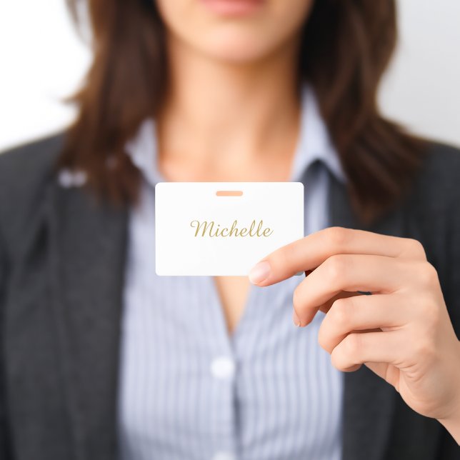 Own Name Creative Trendy Gold Colour Script ID Badge (Presented)