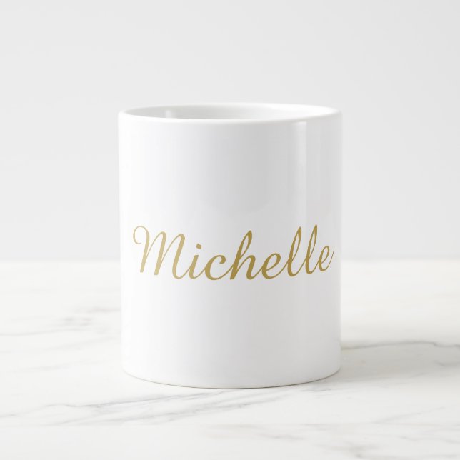 Own Name Creative Trendy Gold Colour Script Large Coffee Mug (Front)