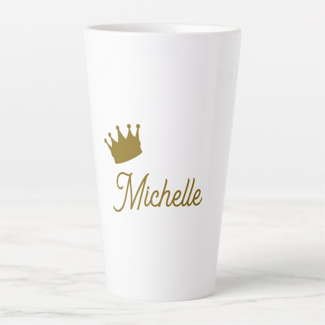 Own Name Creative Trendy Gold Colour Script Latte Mug (Front)