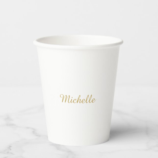 Own Name Creative Trendy Gold Colour Script Paper Cups (Front)