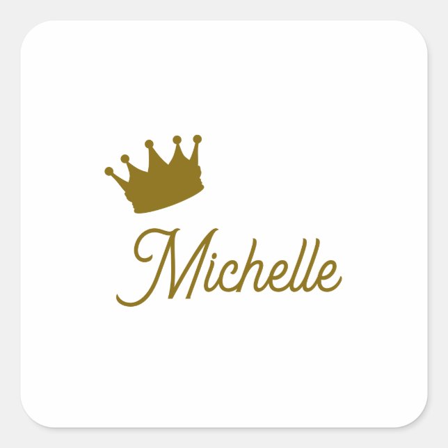 Own Name Creative Trendy Gold Colour Script Square Sticker (Front)