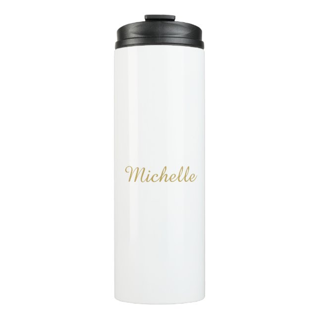 Own Name Creative Trendy Gold Colour Script Thermal Tumbler (Front)