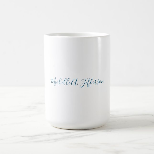 Own Name Creative Trendy White Ocean Blue Coffee Mug (Center)