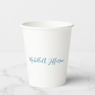 Own Name Creative Trendy White Ocean Blue Paper Cups