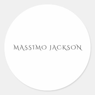 Own Name Decorative Chic Plain Simple Black White Classic Round Sticker