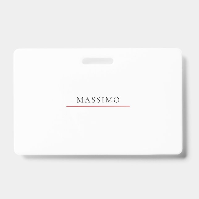 Own Name Decorative Chic Plain Simple Black White ID Badge (Front)