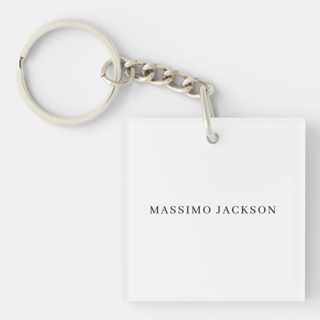 Own Name Decorative Chic Plain Simple Black White Key Ring (Front)