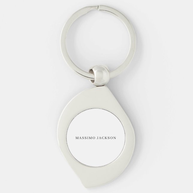 Own Name Decorative Chic Plain Simple Black White Key Ring (Front)