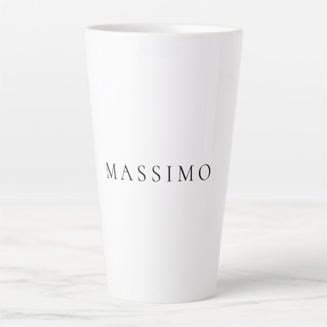 Own Name Decorative Chic Plain Simple Black White Latte Mug (Front)