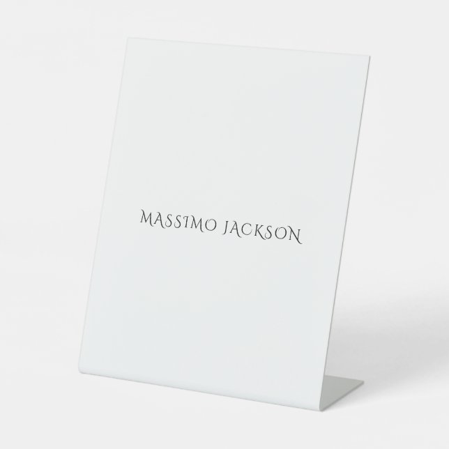 Own Name Decorative Chic Plain Simple Black White Pedestal Sign (Front)