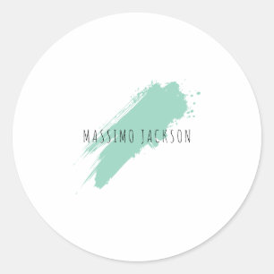 Own Name Decorative Chic Plain Simple Blue White Classic Round Sticker