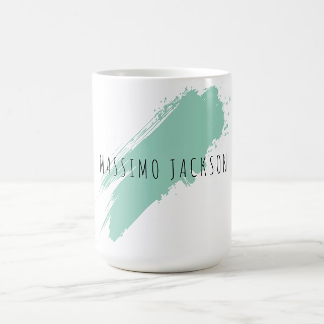 Own Name Decorative Chic Plain Simple Blue White Coffee Mug (Center)