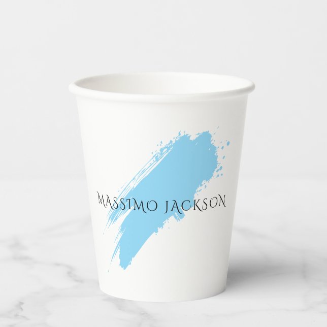 Own Name Decorative Chic Plain Simple Blue White Paper Cups (Front)