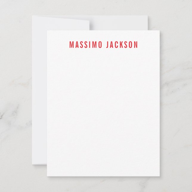 Own Name Decorative Chic Plain Simple Red White Card (Front)