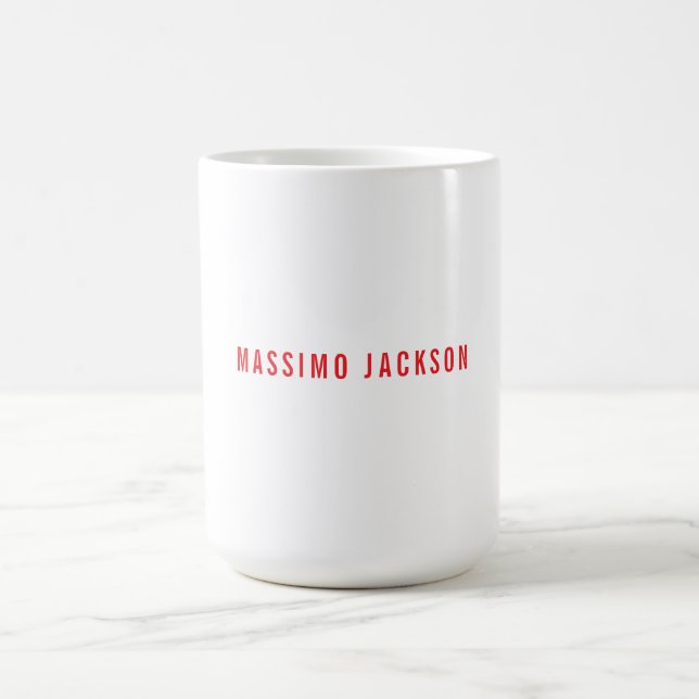 Own Name Decorative Chic Plain Simple Red White Coffee Mug (Center)