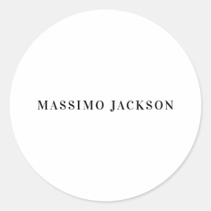 Own Name Decorative Minimalist Plain Black White Classic Round Sticker