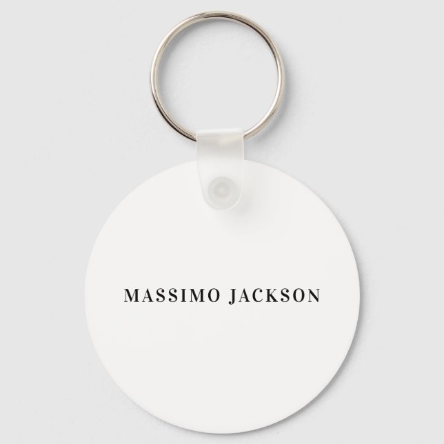 Own Name Decorative Minimalist Plain Black White Key Ring (Front)