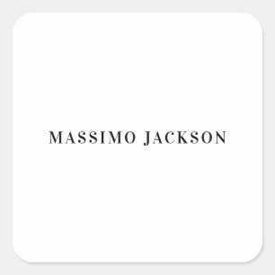 Own Name Decorative Minimalist Plain Black White Square Sticker