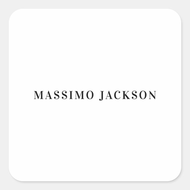 Own Name Decorative Minimalist Plain Black White Square Sticker (Front)