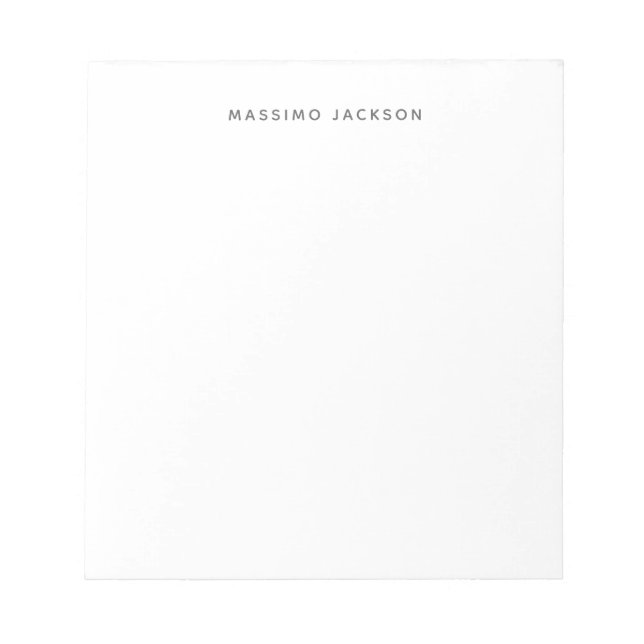 Own Name Minimalist Modern Plain Black White Notepad (Front)