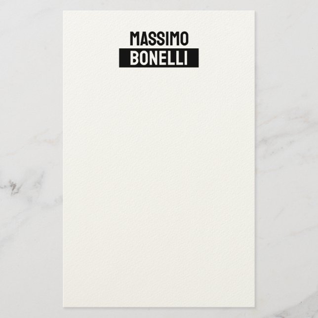 Own Name Minimalist Modern Plain Black White Stationery (Front)