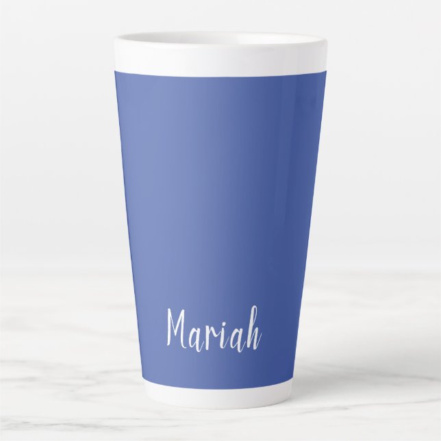 Own Name Minimalist Plain Calligraphy Script Blue Latte Mug (Front)