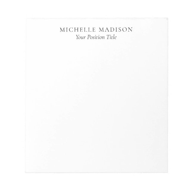 Own Name Mode Trendy Minimalist Professional Plain Notepad (Front)
