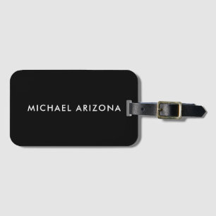 Own Name Modern Minimalist Plain Black White Luggage Tag