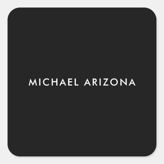 Own Name Modern Minimalist Plain Black White Square Sticker (Front)