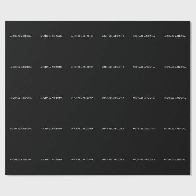 Own Name Modern Minimalist Plain Black White Wrapping Paper (Flat)