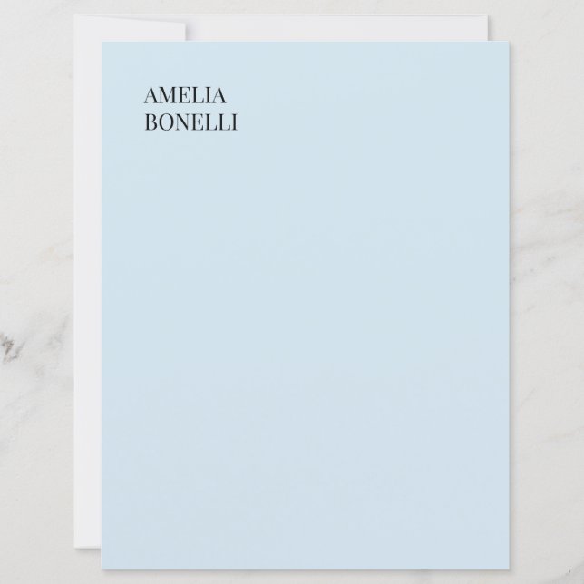 Own Name Modern Minimalist Professional Plain Blue (Front)