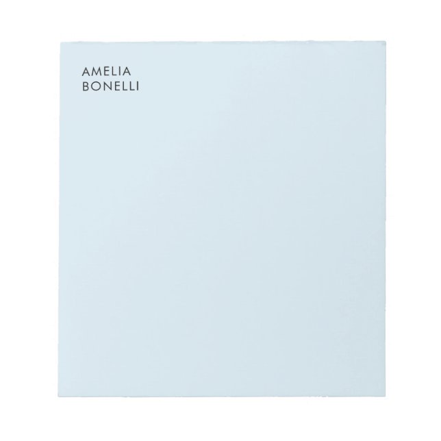 Own Name Modern Minimalist Professional Plain Blue Notepad (Front)
